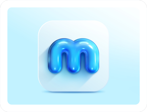 3D blue bubble style app icon design for Mmotion mobile app